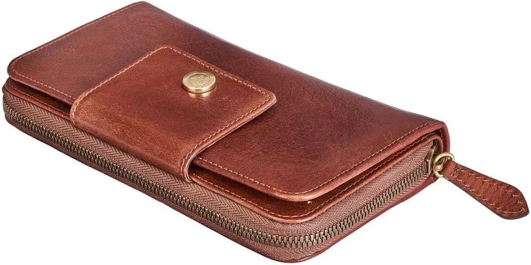 Maxwell Scott - Personalized Womens Luxury Leather Very Large Zip Around Purse Wallet - The Giorgia - Chestnut Tan