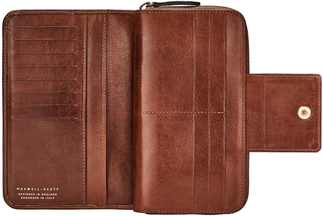 Maxwell Scott - Personalized Womens Luxury Leather Very Large Zip Around Purse Wallet - The Giorgia - Chestnut Tan