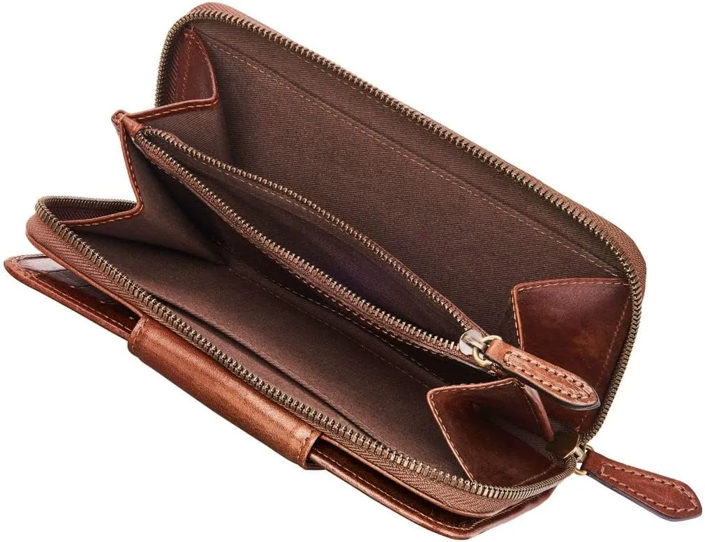 Maxwell Scott - Personalized Womens Luxury Leather Very Large Zip Around Purse Wallet - The Giorgia - Chestnut Tan