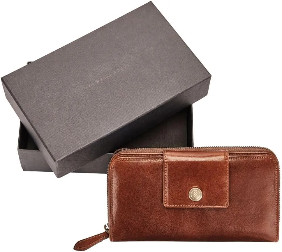Maxwell Scott - Personalized Womens Luxury Leather Very Large Zip Around Purse Wallet - The Giorgia - Chestnut Tan