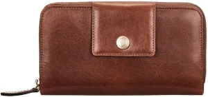 Maxwell Scott - Personalized Womens Luxury Leather Very Large Zip Around Purse Wallet - The Giorgia - Chestnut Tan