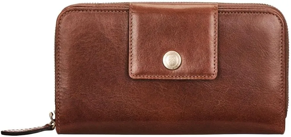 Maxwell Scott - Personalized Womens Luxury Leather Very Large Zip Around Purse Wallet - The Giorgia - Chestnut Tan