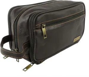 Men's Leather Wash Bag - Brown