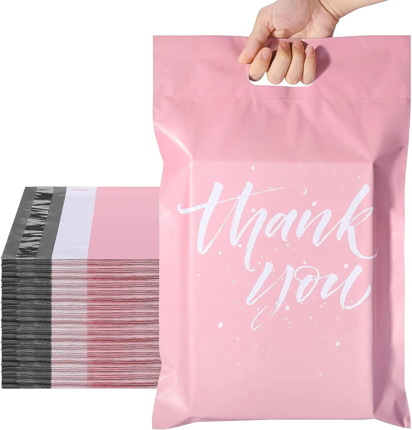 Metronic Poly Mailers 12x15.5 100 Pcs | Upgrade Design Shipping Bags with Handle | Mailing Envelopes for Clothing with Self Adhesive | Easy to Carry, Waterproof and Tear-Proof Postal Bags Light Pink
