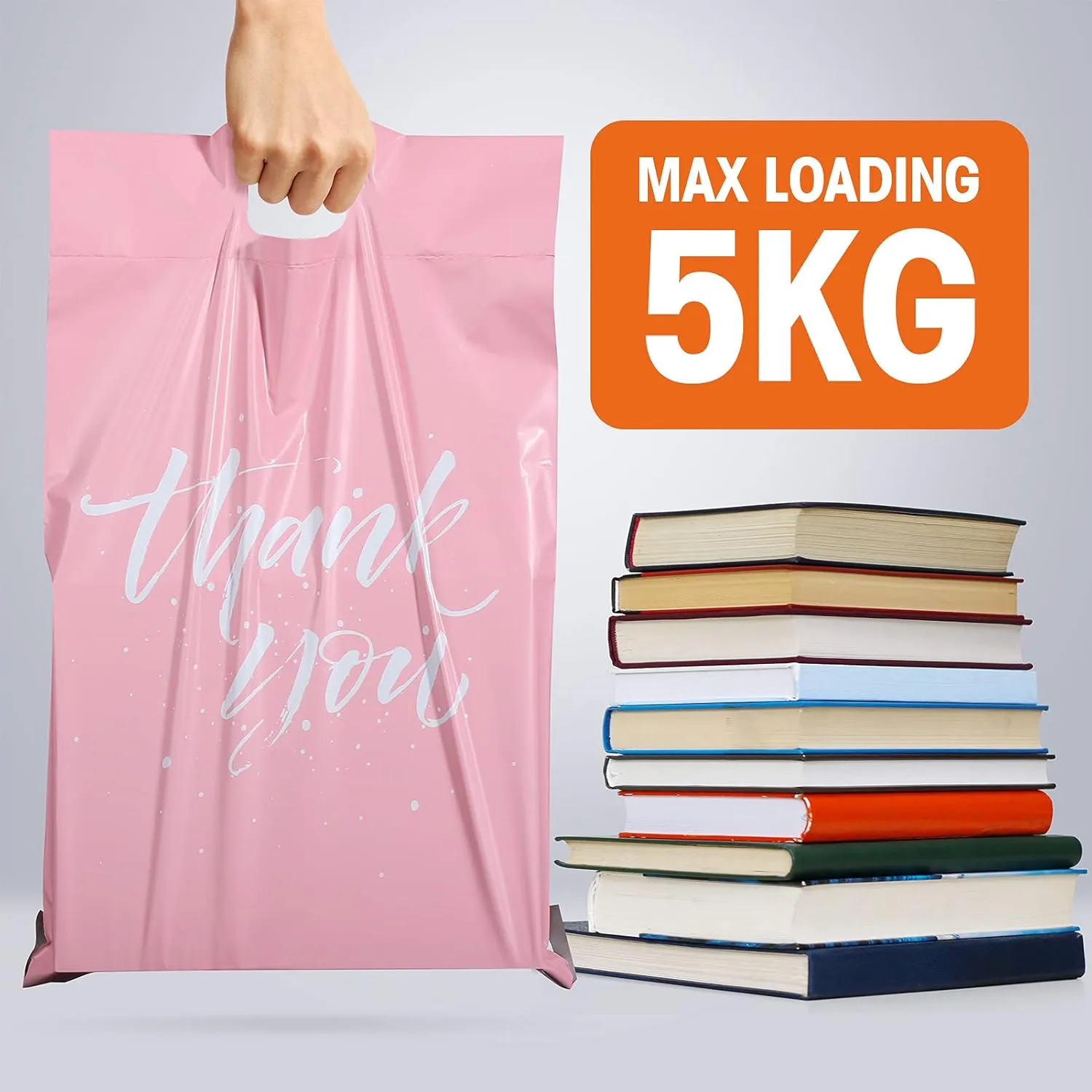 Metronic Poly Mailers 12x15.5 100 Pcs | Upgrade Design Shipping Bags with Handle | Mailing Envelopes for Clothing with Self Adhesive | Easy to Carry, Waterproof and Tear-Proof Postal Bags Light Pink