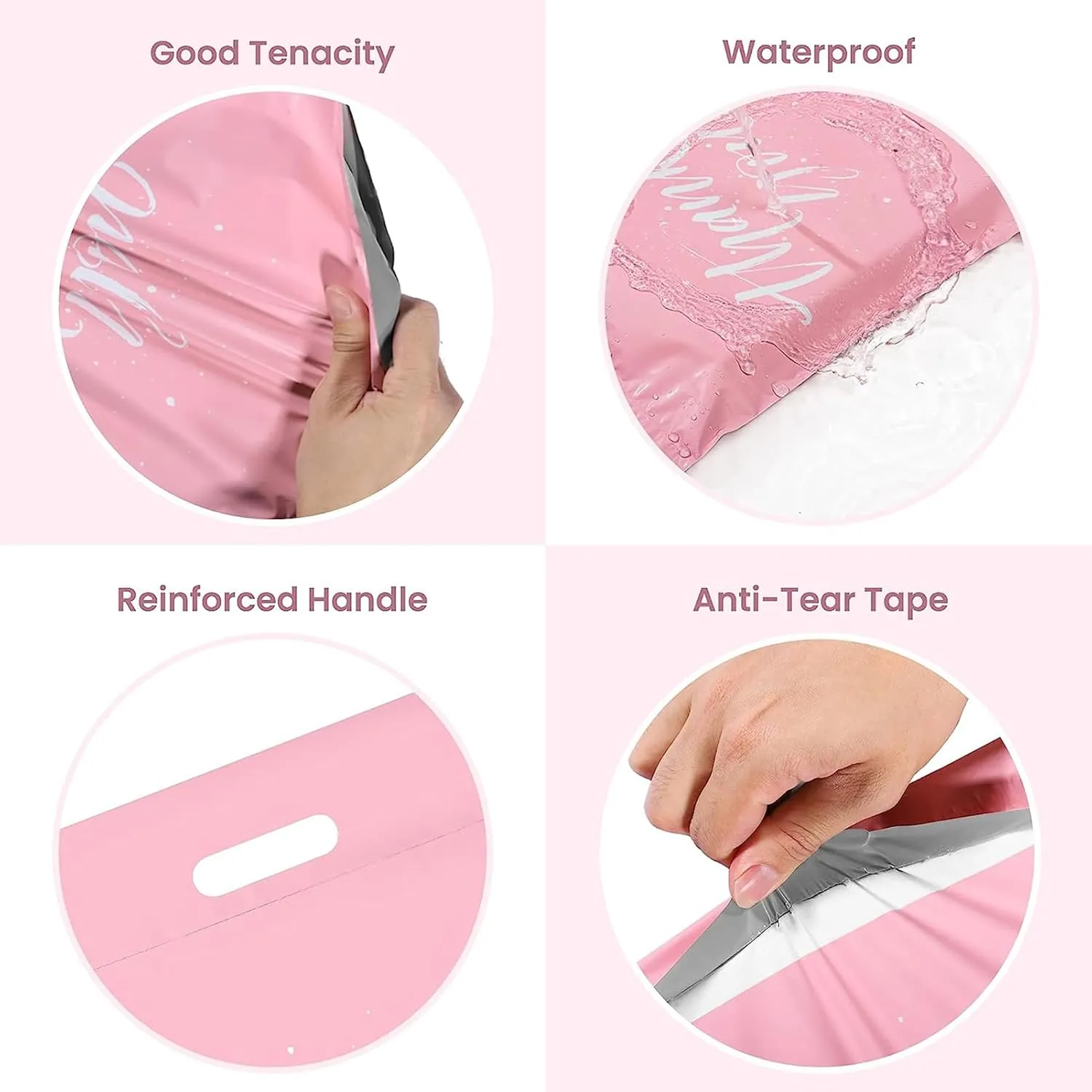 Metronic Poly Mailers 12x15.5 100 Pcs | Upgrade Design Shipping Bags with Handle | Mailing Envelopes for Clothing with Self Adhesive | Easy to Carry, Waterproof and Tear-Proof Postal Bags Light Pink