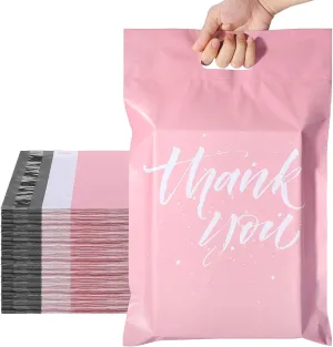 Metronic Poly Mailers 12x15.5 100 Pcs | Upgrade Design Shipping Bags with Handle | Mailing Envelopes for Clothing with Self Adhesive | Easy to Carry, Waterproof and Tear-Proof Postal Bags Light Pink