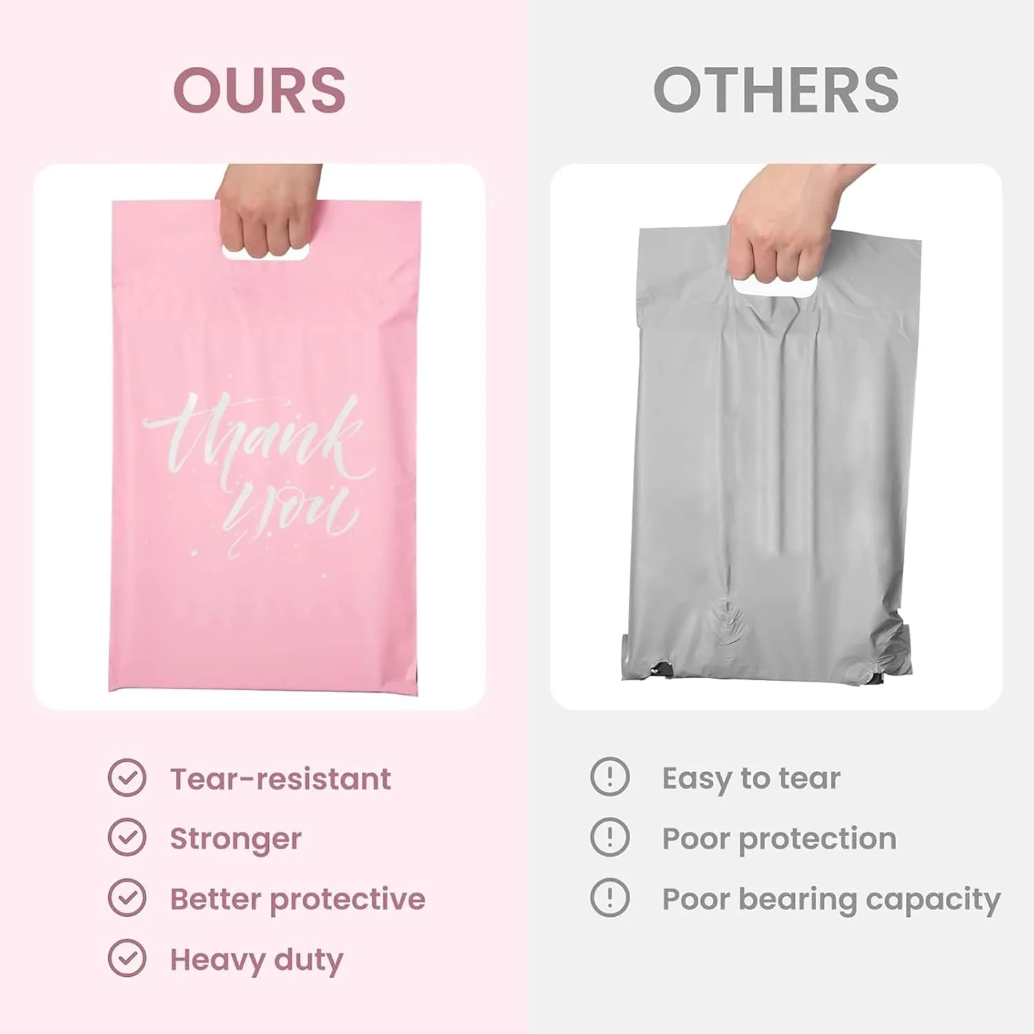 Metronic Poly Mailers 12x15.5 100 Pcs | Upgrade Design Shipping Bags with Handle | Mailing Envelopes for Clothing with Self Adhesive | Easy to Carry, Waterproof and Tear-Proof Postal Bags Light Pink
