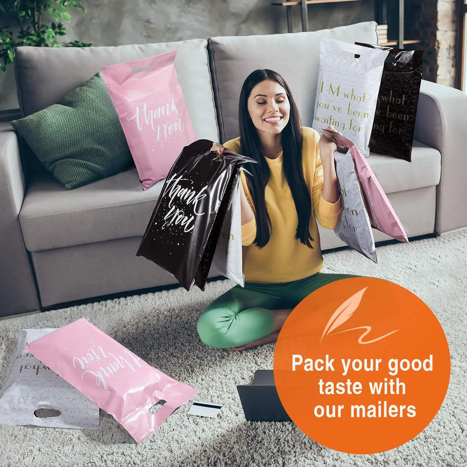Metronic Poly Mailers 12x15.5 100 Pcs | Upgrade Design Shipping Bags with Handle | Mailing Envelopes for Clothing with Self Adhesive | Easy to Carry, Waterproof and Tear-Proof Postal Bags Light Pink