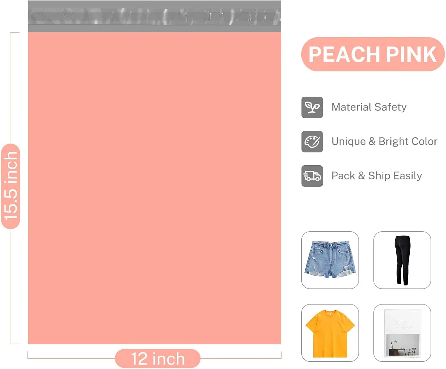 Metronic Poly Mailers 12x15.5 200 Pack, Medium Shipping Bags for Clothing, Self Seal Mailing Bags, Tear-Proof Shipping Envelopes for Small Business, Boutique, Postal Bags Poly Bags in Peach Pink