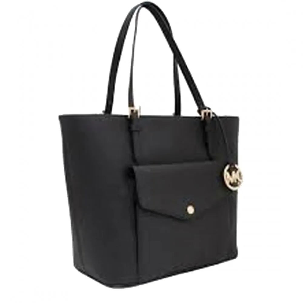 Michael Kors Jet Set Leather Large Pocket Multi-Function Tote Bag in Black
