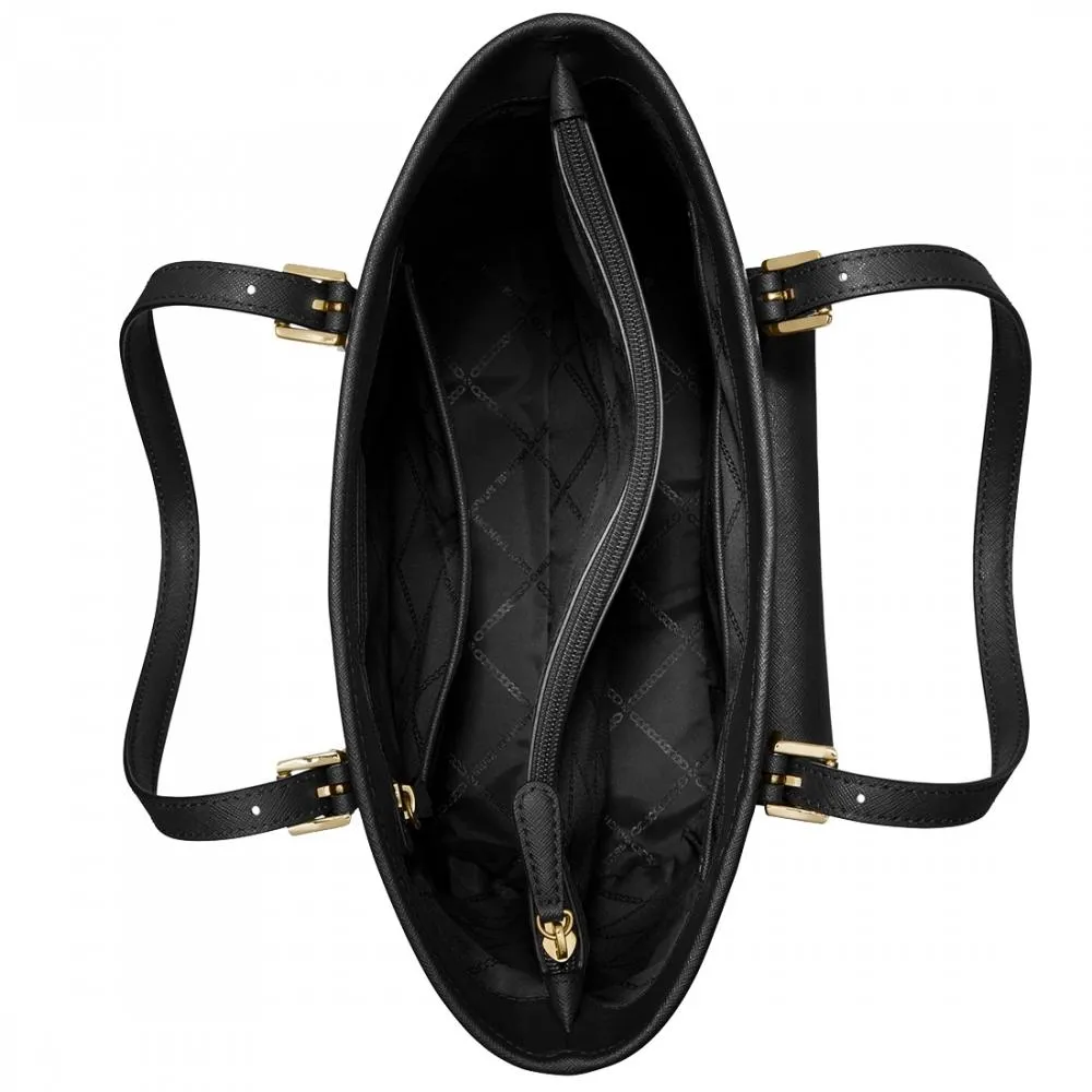 Michael Kors Jet Set Leather Large Pocket Multi-Function Tote Bag in Black