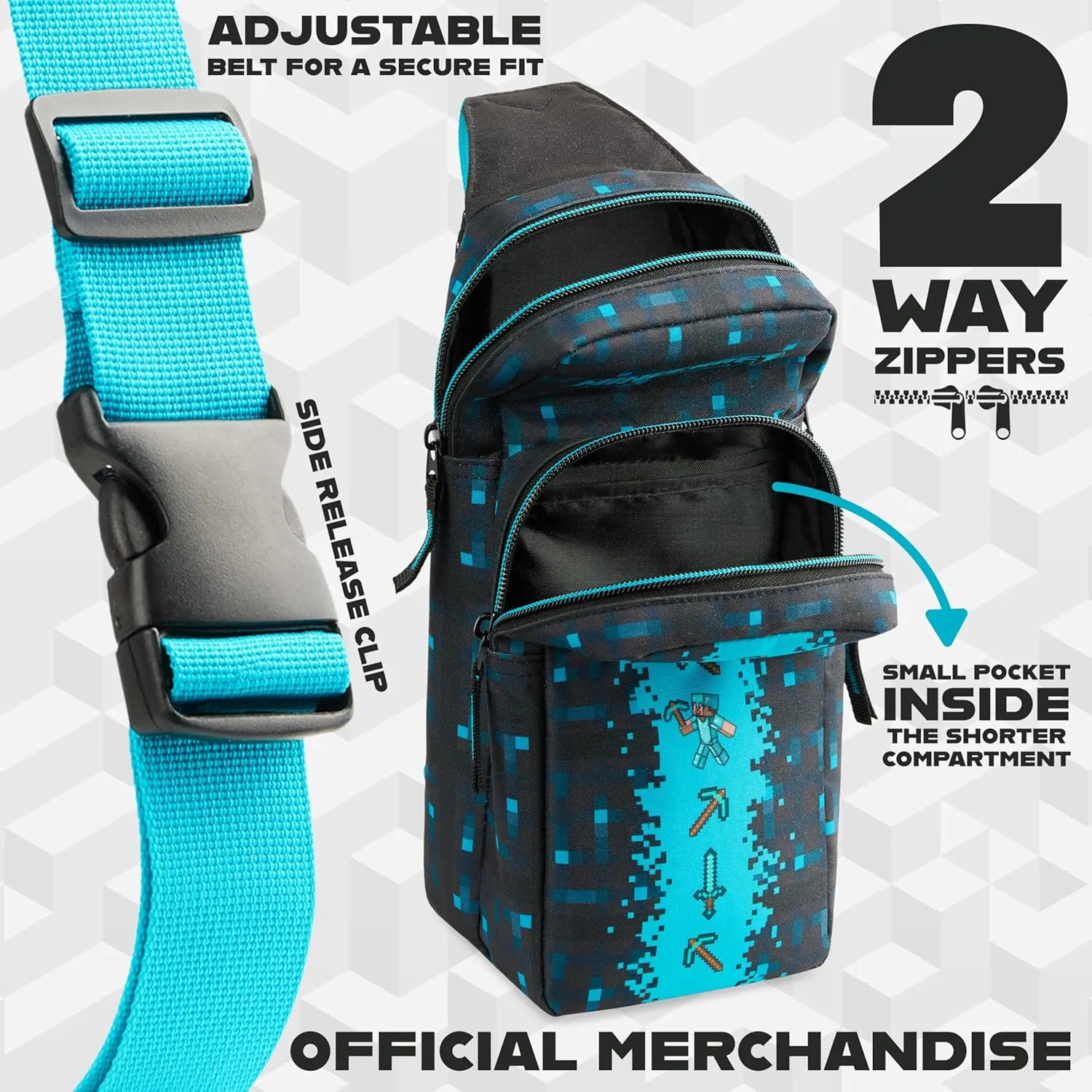 Minecraft Crossbody Bag for Boys Teens Creeper Sling Bag Chest Bag for Travel (Blue)
