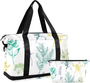 Mint Flower Versatile Sports Travel Bag - Lasting Twill Tote, Removable Wheel & Rod Bagging, Multi-pocket Design, Complimentary Makeup Bag