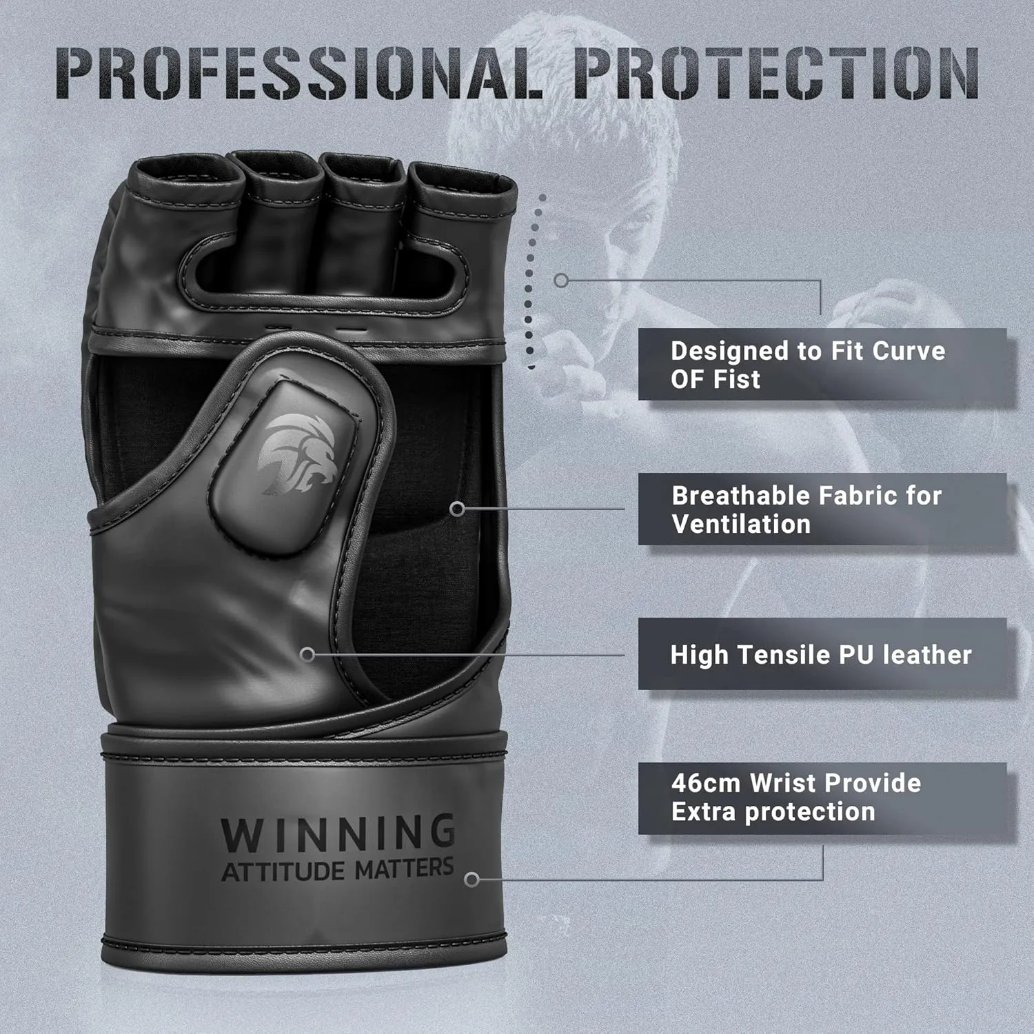 MMA Gloves - for Men & Women - MAXForce EVE Anti-Injury Shock Absorb Boxing Gloves Kickboxing Gloves - Half Finger, Open Palm for Muay Thai, Sparring, Punching Bag