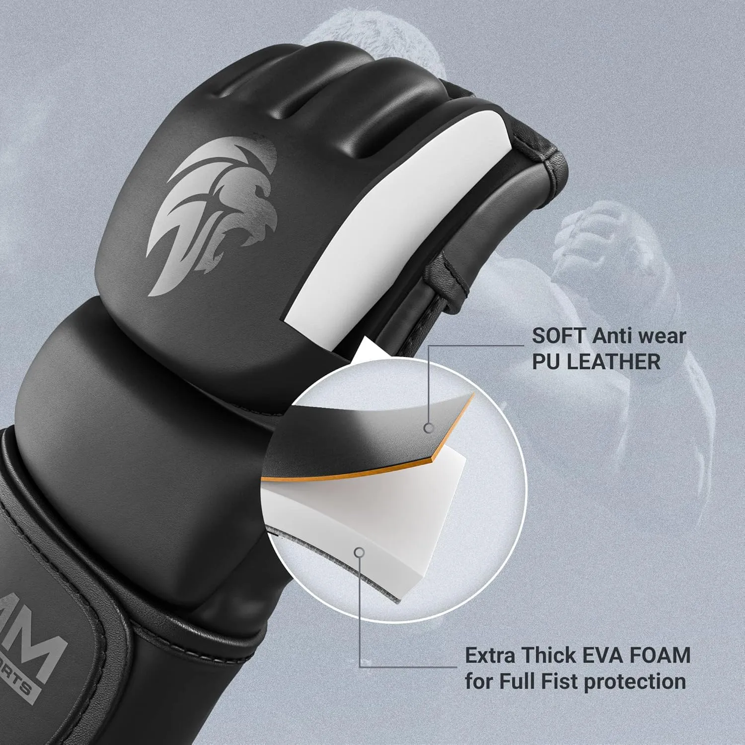MMA Gloves - for Men & Women - MAXForce EVE Anti-Injury Shock Absorb Boxing Gloves Kickboxing Gloves - Half Finger, Open Palm for Muay Thai, Sparring, Punching Bag