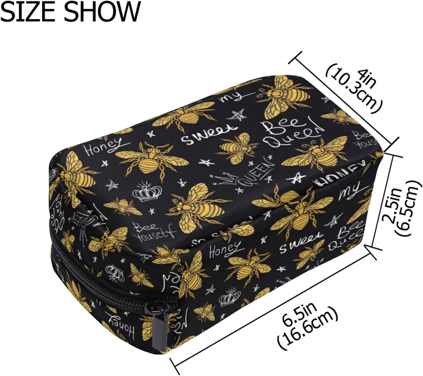 MNSRUU Small Cosmetic Bag for Girl Women Travel, Honey Sweet Bee Makeup Toiletry Organizer Bags with Compartments