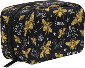 MNSRUU Small Cosmetic Bag for Girl Women Travel, Honey Sweet Bee Makeup Toiletry Organizer Bags with Compartments