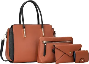 molshine 4 Pcs Shoulder Bag, Satchel Fashion PU Leather Tote Bags,Classic Handbag Purse for Women HB035