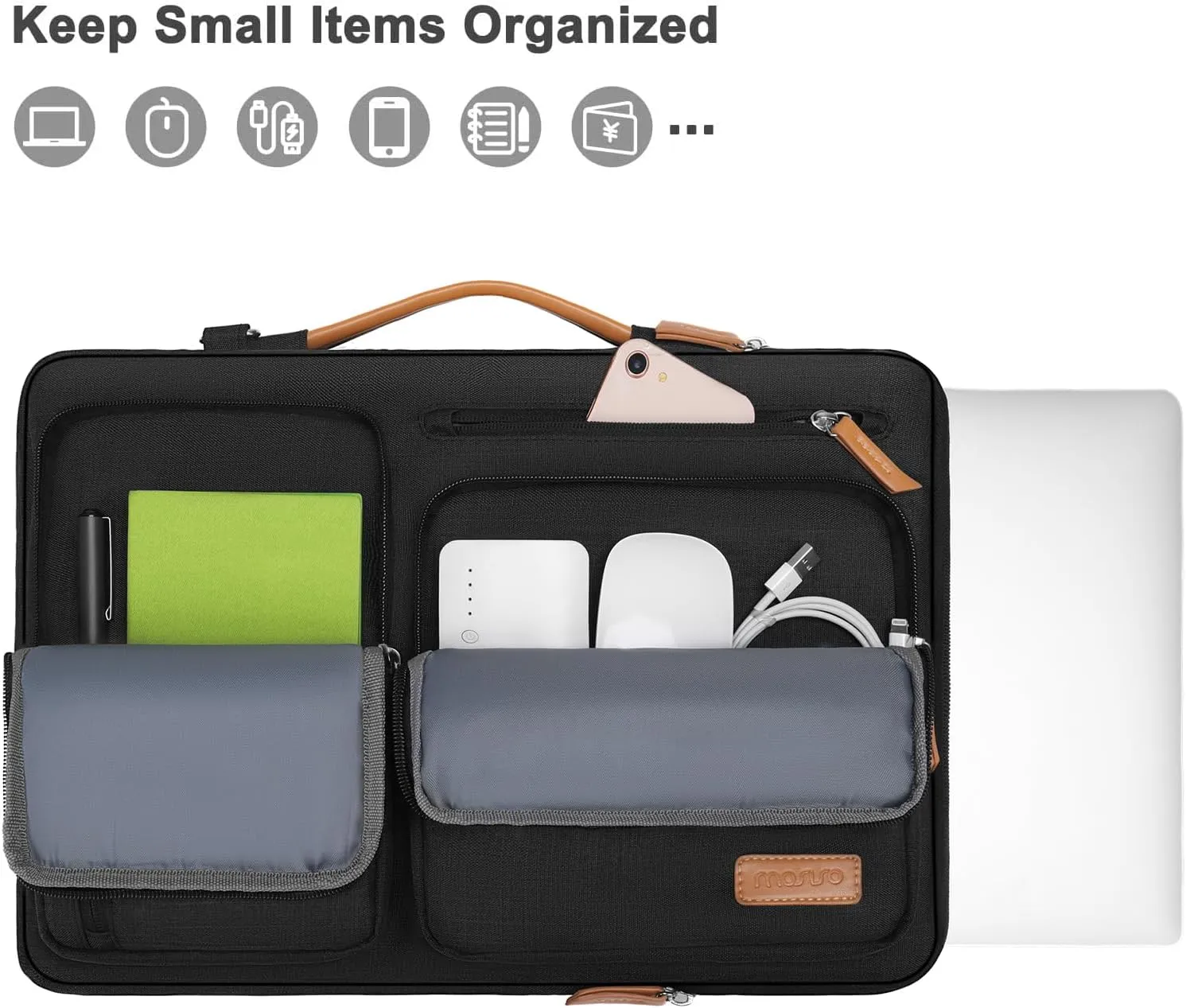 MOSISO 360 Protective Laptop Shoulder Bag,13-13.3 inch Computer Bags Compatible with MacBook, HP, Dell, Lenovo, Asus Notebook,Side Open Messenger Bag with 4 Zipper Pockets, Black