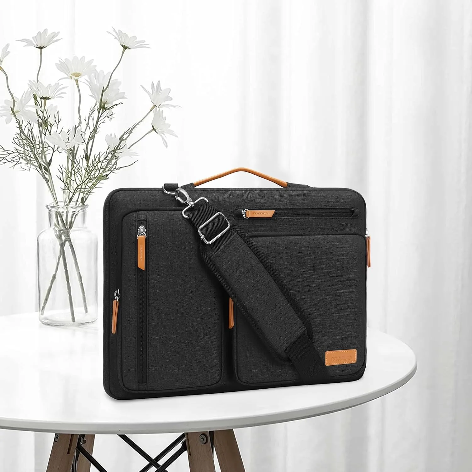MOSISO 360 Protective Laptop Shoulder Bag,13-13.3 inch Computer Bags Compatible with MacBook, HP, Dell, Lenovo, Asus Notebook,Side Open Messenger Bag with 4 Zipper Pockets, Black