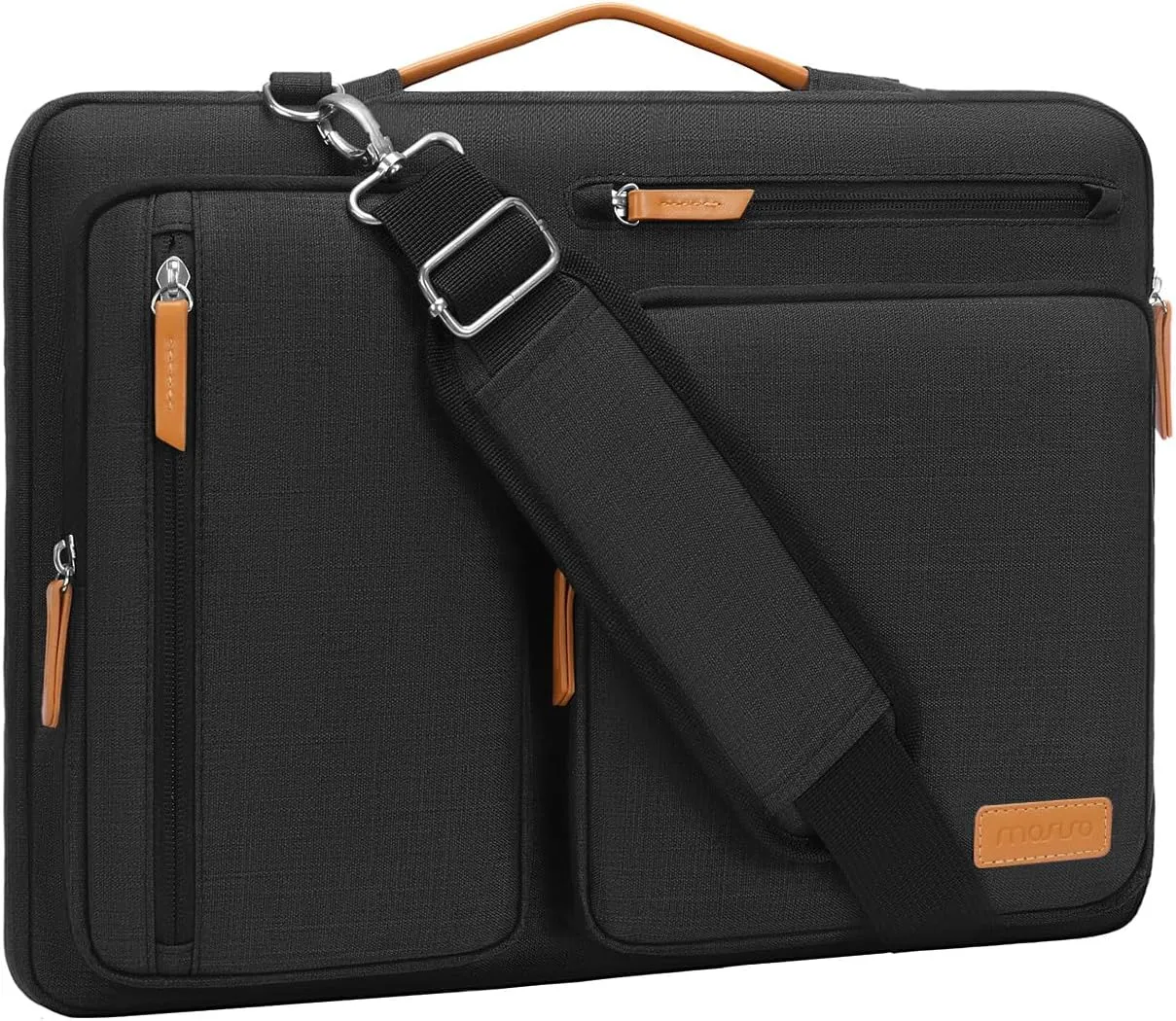 MOSISO 360 Protective Laptop Shoulder Bag,13-13.3 inch Computer Bags Compatible with MacBook, HP, Dell, Lenovo, Asus Notebook,Side Open Messenger Bag with 4 Zipper Pockets, Black