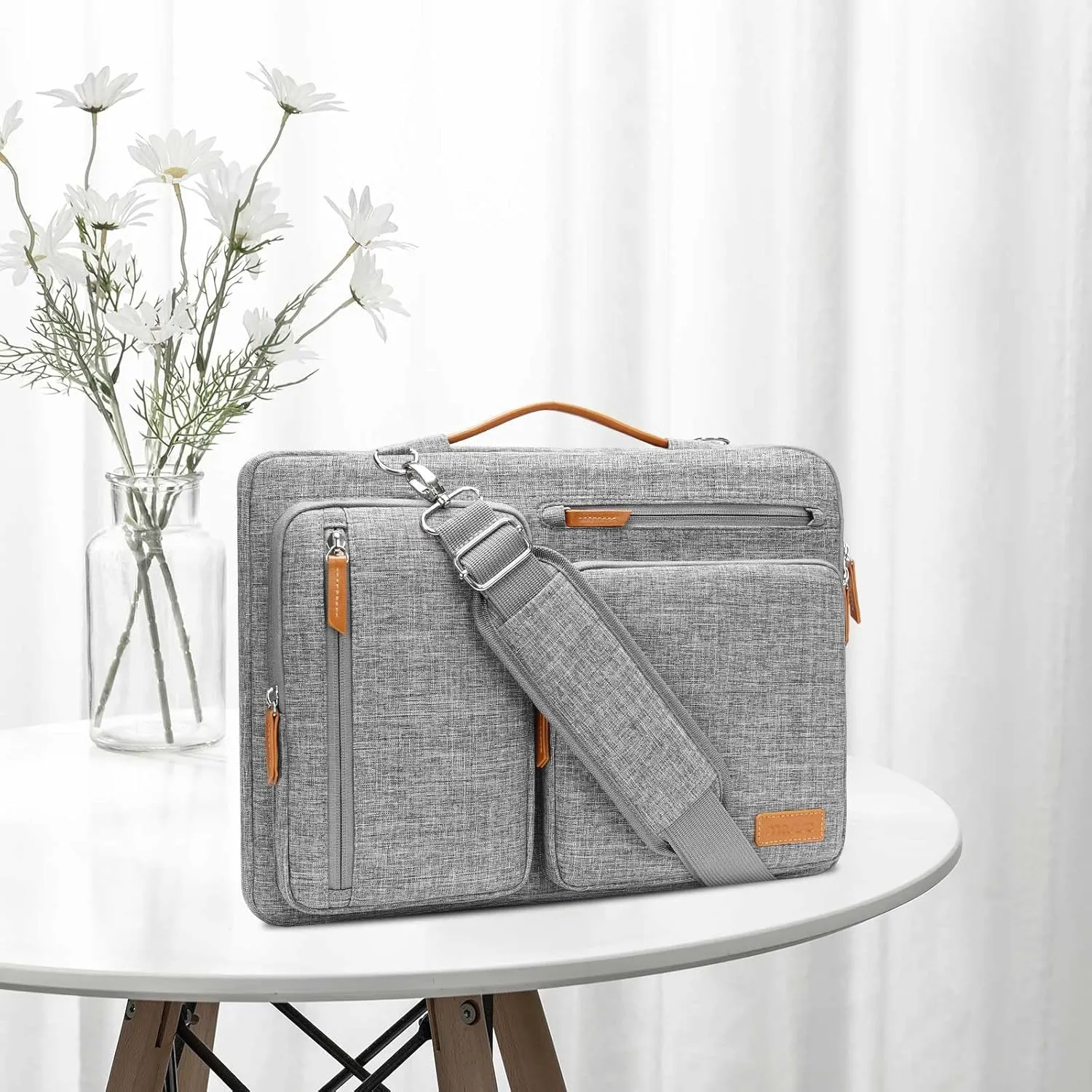 MOSISO 360 Protective Laptop Shoulder Bag,14 inch Computer Bags Compatible with MacBook Air 15 inch M4 M3 M2/Pro A1990 A1707,Side Open Messenger Bag with 4 Zipper Pockets, Gray