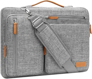 MOSISO 360 Protective Laptop Shoulder Bag,14 inch Computer Bags Compatible with MacBook Air 15 inch M4 M3 M2/Pro A1990 A1707,Side Open Messenger Bag with 4 Zipper Pockets, Gray