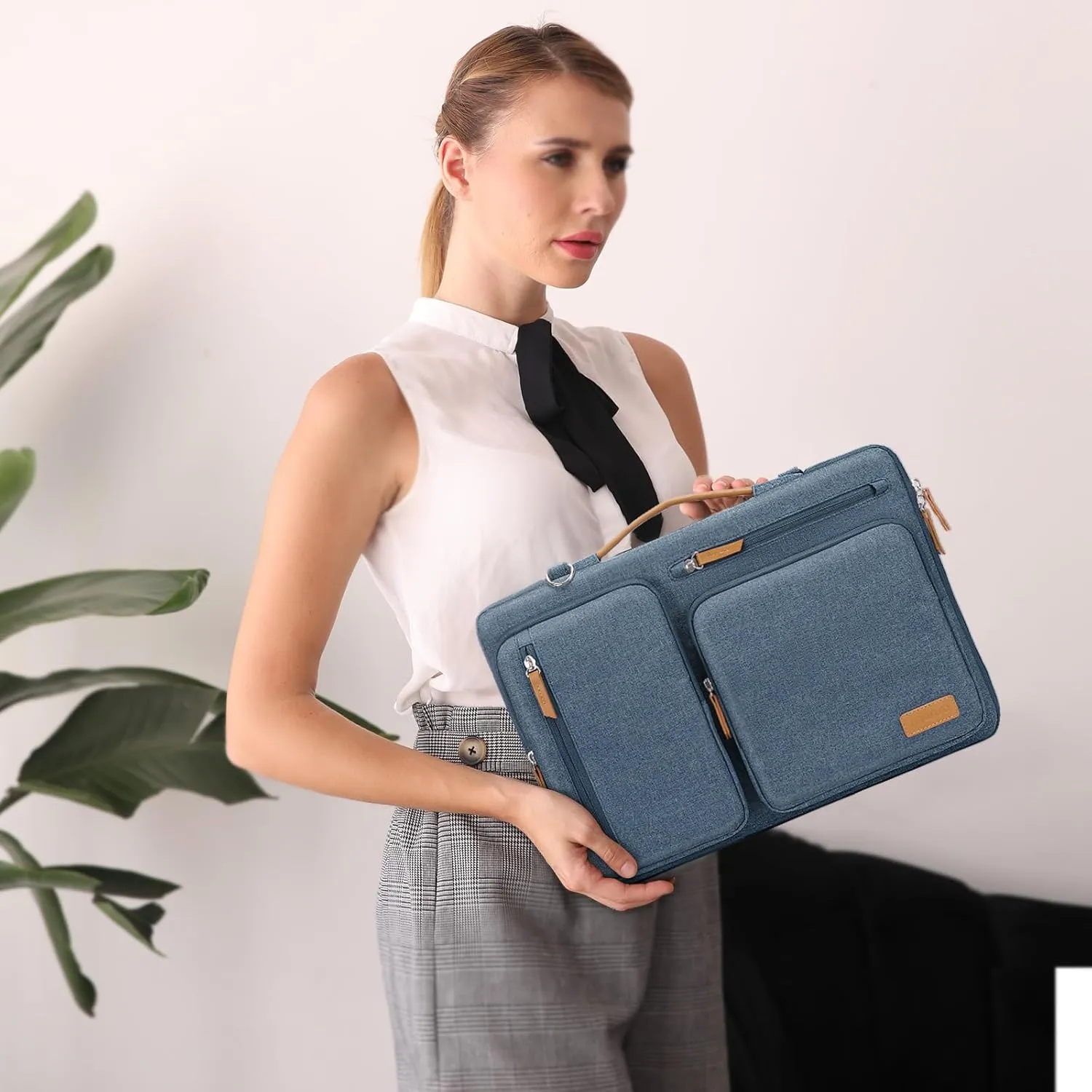 MOSISO 360 Protective Laptop Shoulder Bag,14 inch Computer Bags Compatible with MacBook Air 15 inch M4 M3 M2/Pro A1990 A1707,Side Open Messenger Bag with 4 Zipper Pockets, Haze Blue