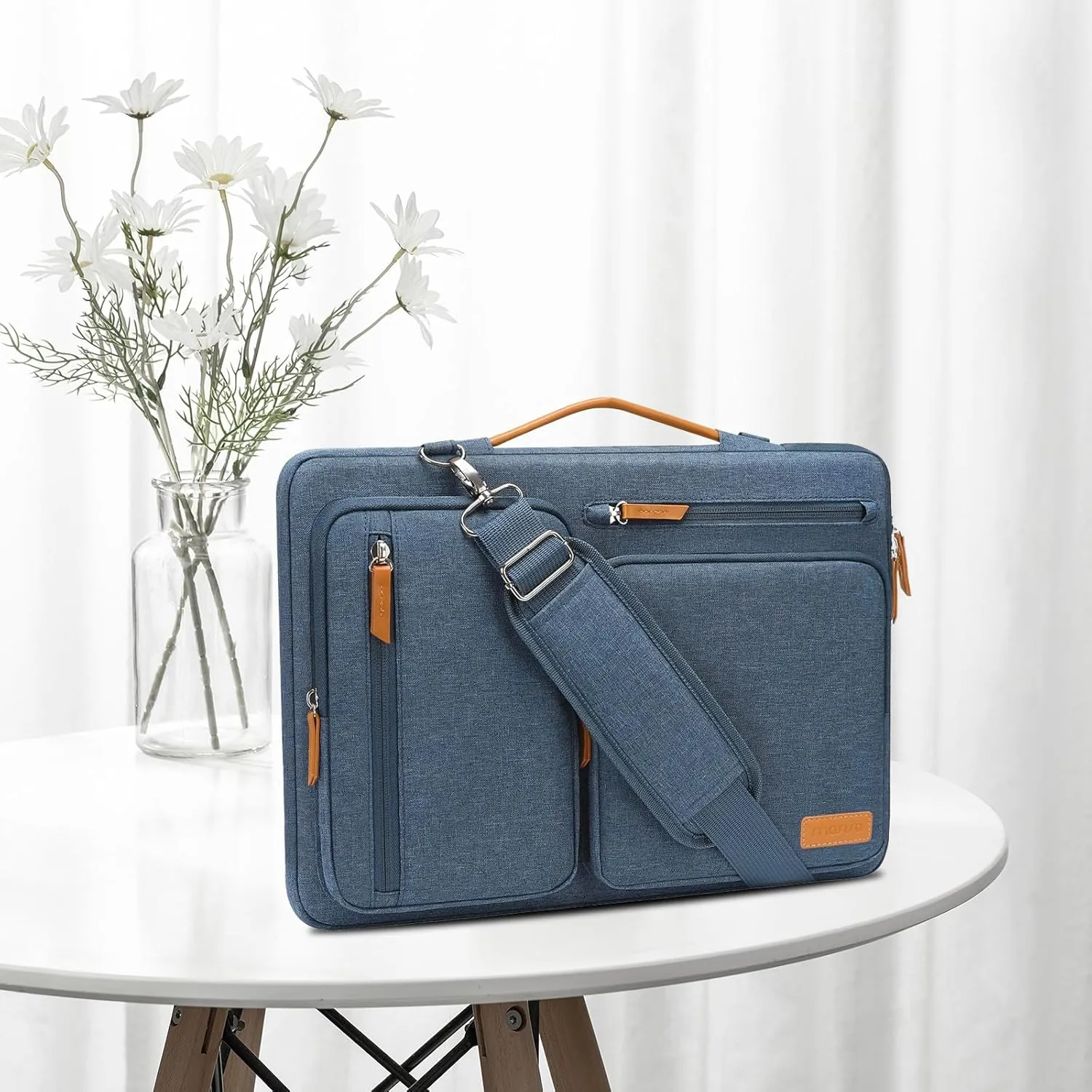 MOSISO 360 Protective Laptop Shoulder Bag,14 inch Computer Bags Compatible with MacBook Air 15 inch M4 M3 M2/Pro A1990 A1707,Side Open Messenger Bag with 4 Zipper Pockets, Haze Blue