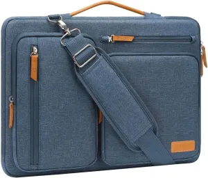 MOSISO 360 Protective Laptop Shoulder Bag,14 inch Computer Bags Compatible with MacBook Air 15 inch M4 M3 M2/Pro A1990 A1707,Side Open Messenger Bag with 4 Zipper Pockets, Haze Blue