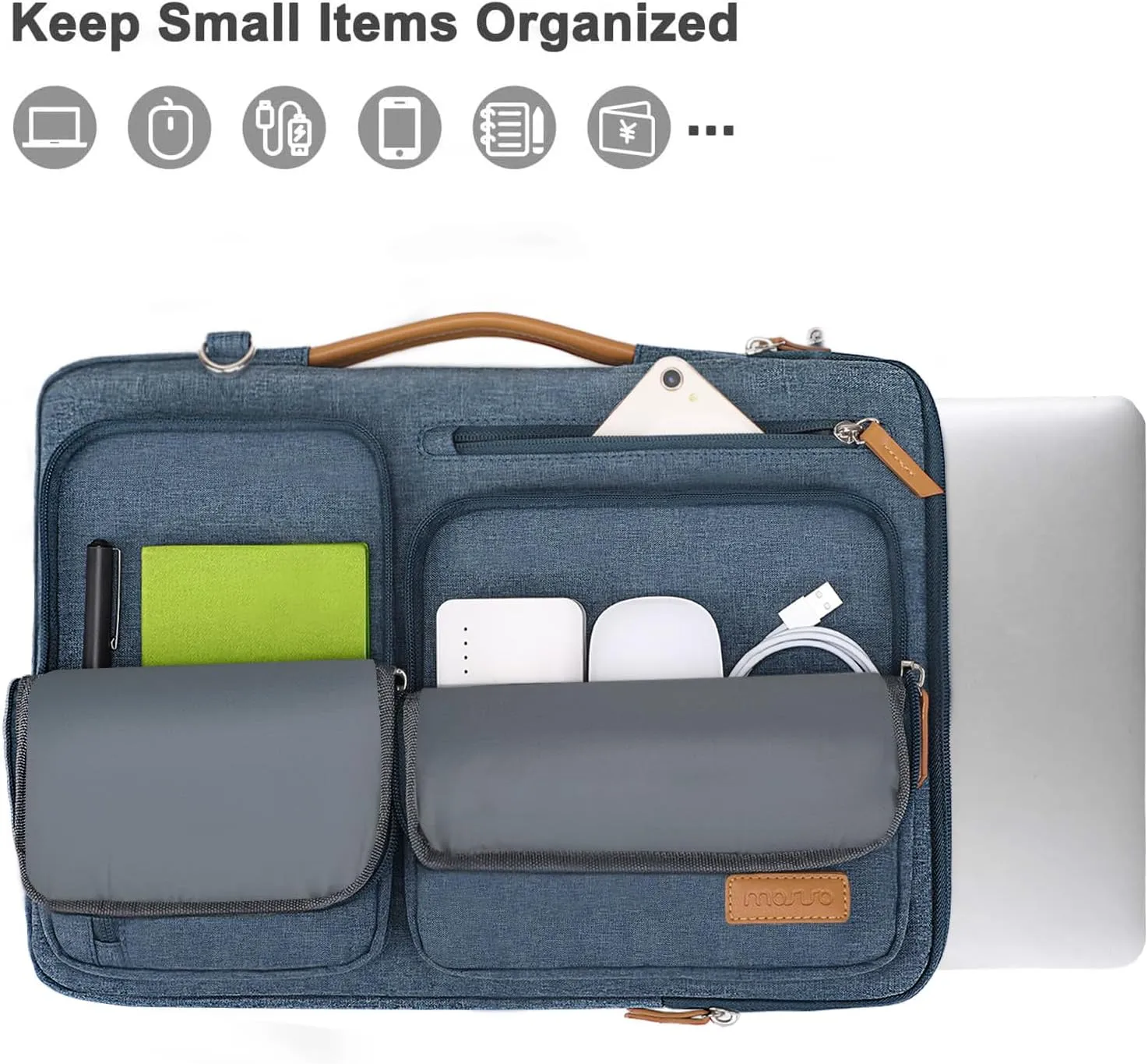 MOSISO 360 Protective Laptop Shoulder Bag,14 inch Computer Bags Compatible with MacBook Air 15 inch M4 M3 M2/Pro A1990 A1707,Side Open Messenger Bag with 4 Zipper Pockets, Haze Blue