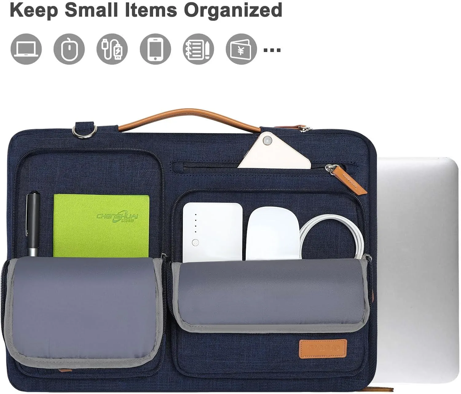 MOSISO 360 Protective Laptop Shoulder Bag,14 inch Computer Bags Compatible with MacBook Air 15 inch M4 M3 M2/Pro A1990 A1707,Side Open Messenger Bag with 4 Zipper Pockets, Navy Blue