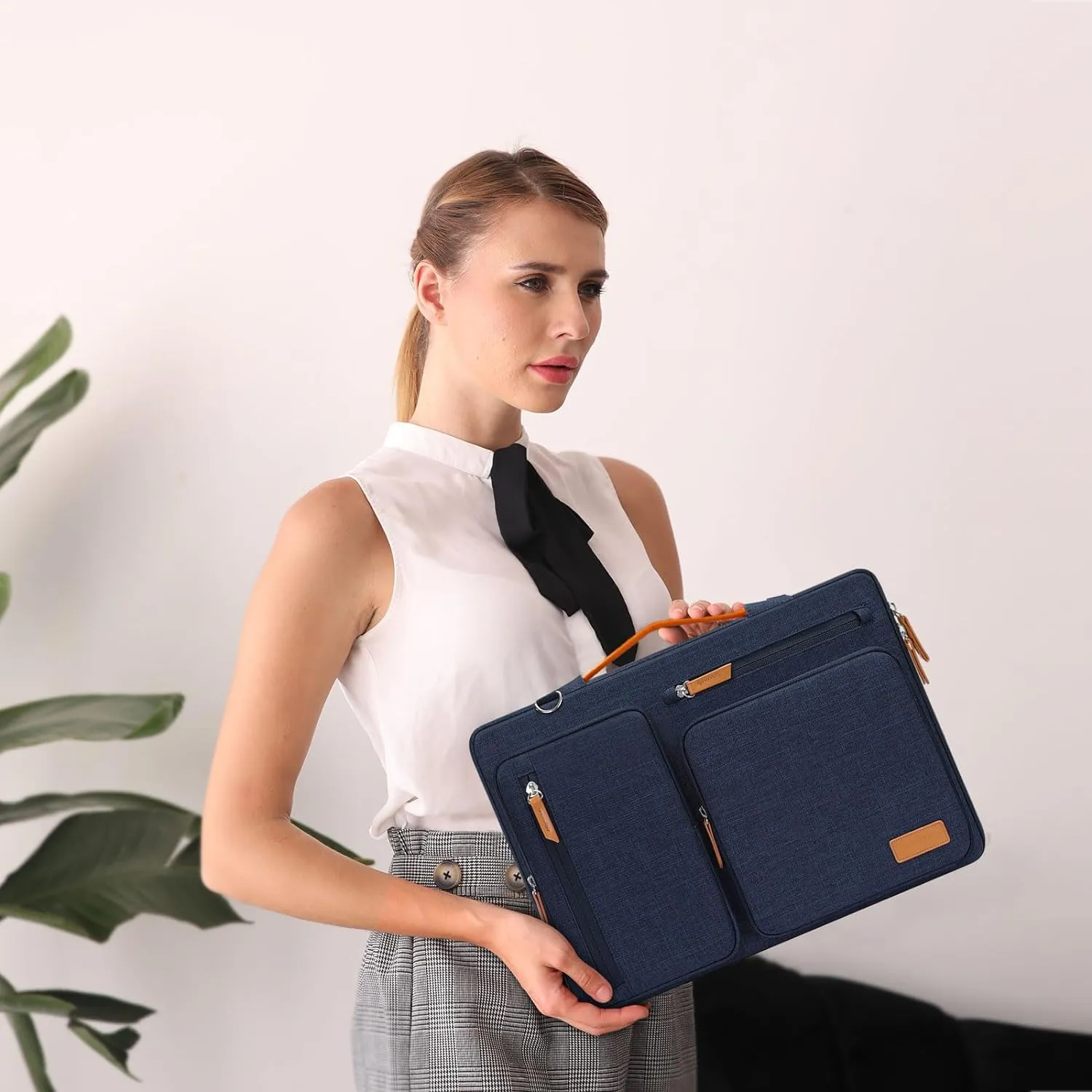 MOSISO 360 Protective Laptop Shoulder Bag,14 inch Computer Bags Compatible with MacBook Air 15 inch M4 M3 M2/Pro A1990 A1707,Side Open Messenger Bag with 4 Zipper Pockets, Navy Blue