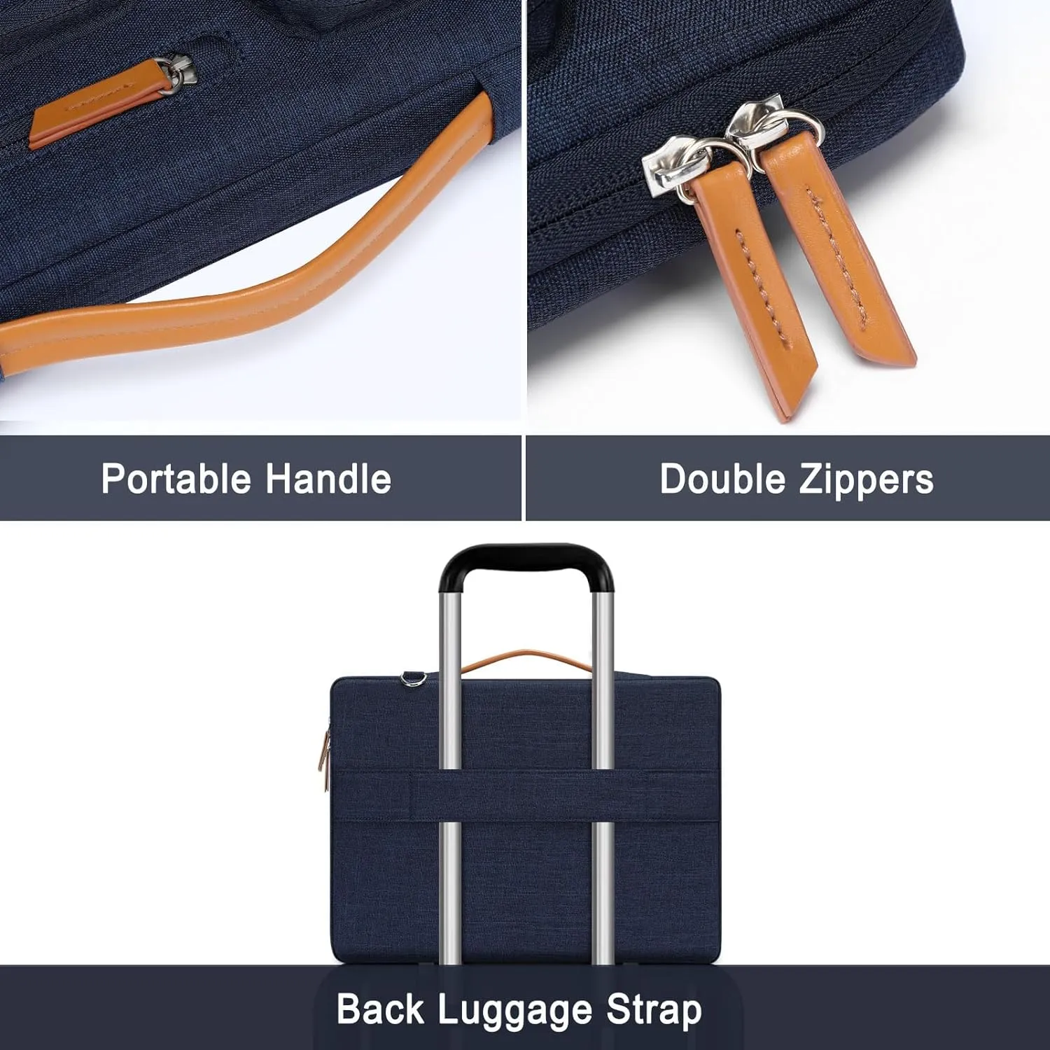 MOSISO 360 Protective Laptop Shoulder Bag,14 inch Computer Bags Compatible with MacBook Air 15 inch M4 M3 M2/Pro A1990 A1707,Side Open Messenger Bag with 4 Zipper Pockets, Navy Blue