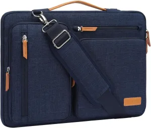 MOSISO 360 Protective Laptop Shoulder Bag,14 inch Computer Bags Compatible with MacBook Air 15 inch M4 M3 M2/Pro A1990 A1707,Side Open Messenger Bag with 4 Zipper Pockets, Navy Blue