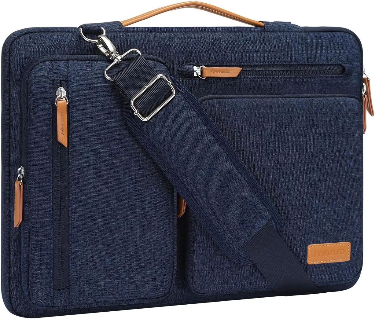 MOSISO 360 Protective Laptop Shoulder Bag,14 inch Computer Bags Compatible with MacBook Air 15 inch M4 M3 M2/Pro A1990 A1707,Side Open Messenger Bag with 4 Zipper Pockets, Navy Blue