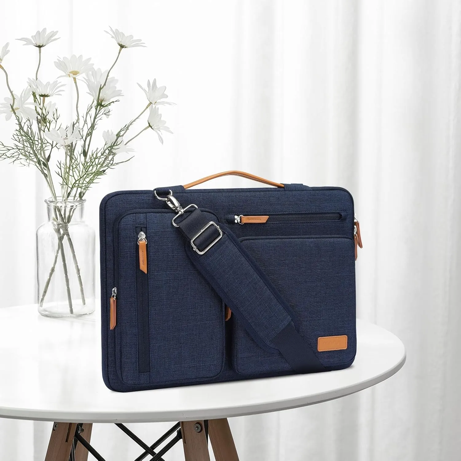 MOSISO 360 Protective Laptop Shoulder Bag,14 inch Computer Bags Compatible with MacBook Air 15 inch M4 M3 M2/Pro A1990 A1707,Side Open Messenger Bag with 4 Zipper Pockets, Navy Blue
