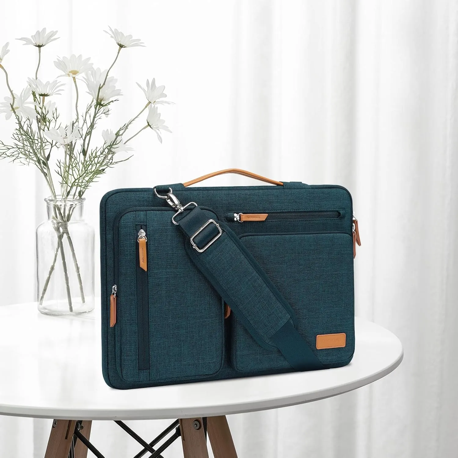 MOSISO 360 Protective Laptop Shoulder Bag,14 inch Computer Bags Compatible with MacBook Air 15 inch M4 M3 M2/Pro A1990 A1707,Side Open Messenger Bag with 4 Zipper Pockets, Teal Green
