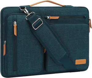 MOSISO 360 Protective Laptop Shoulder Bag,14 inch Computer Bags Compatible with MacBook Air 15 inch M4 M3 M2/Pro A1990 A1707,Side Open Messenger Bag with 4 Zipper Pockets, Teal Green