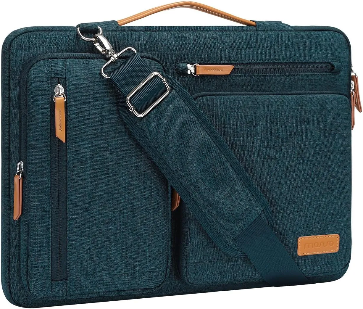 MOSISO 360 Protective Laptop Shoulder Bag,14 inch Computer Bags Compatible with MacBook Air 15 inch M4 M3 M2/Pro A1990 A1707,Side Open Messenger Bag with 4 Zipper Pockets, Teal Green