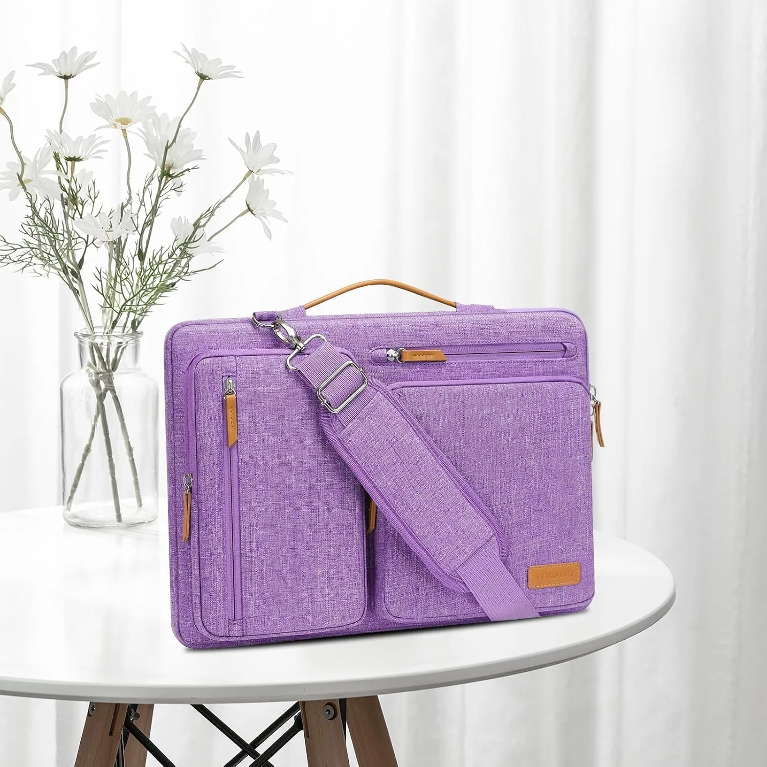 MOSISO 360 Protective Laptop Shoulder Bag,15-15.6 inch Computer Bags Compatible with MacBook Pro 16 inch, HP, Dell, Lenovo, Asus Notebook,Side Open Messenger Bag with 4 Zipper Pockets, Lilac