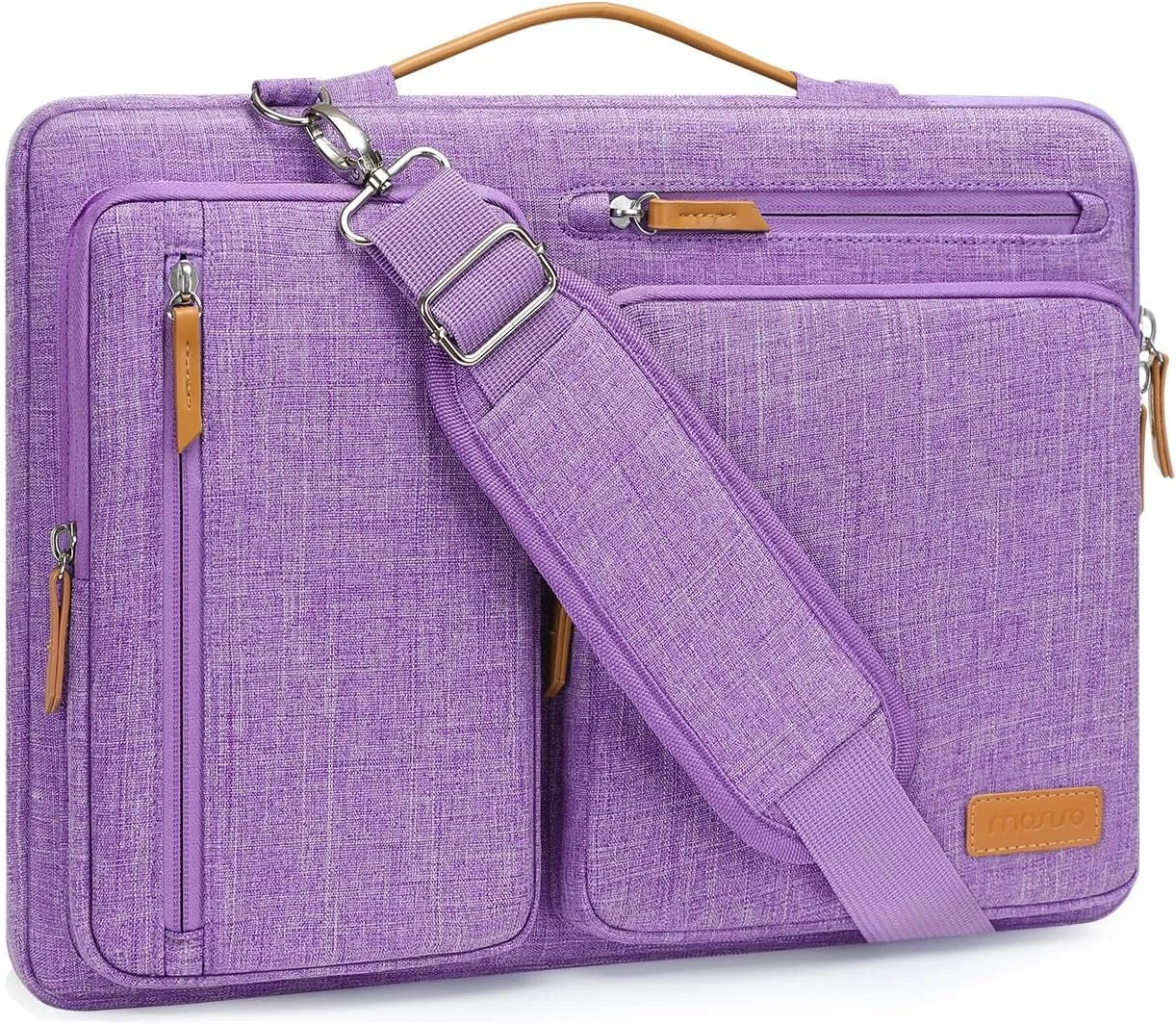 MOSISO 360 Protective Laptop Shoulder Bag,15-15.6 inch Computer Bags Compatible with MacBook Pro 16 inch, HP, Dell, Lenovo, Asus Notebook,Side Open Messenger Bag with 4 Zipper Pockets, Lilac