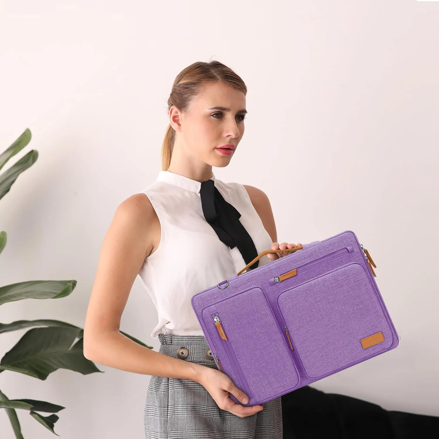 MOSISO 360 Protective Laptop Shoulder Bag,15-15.6 inch Computer Bags Compatible with MacBook Pro 16 inch, HP, Dell, Lenovo, Asus Notebook,Side Open Messenger Bag with 4 Zipper Pockets, Lilac