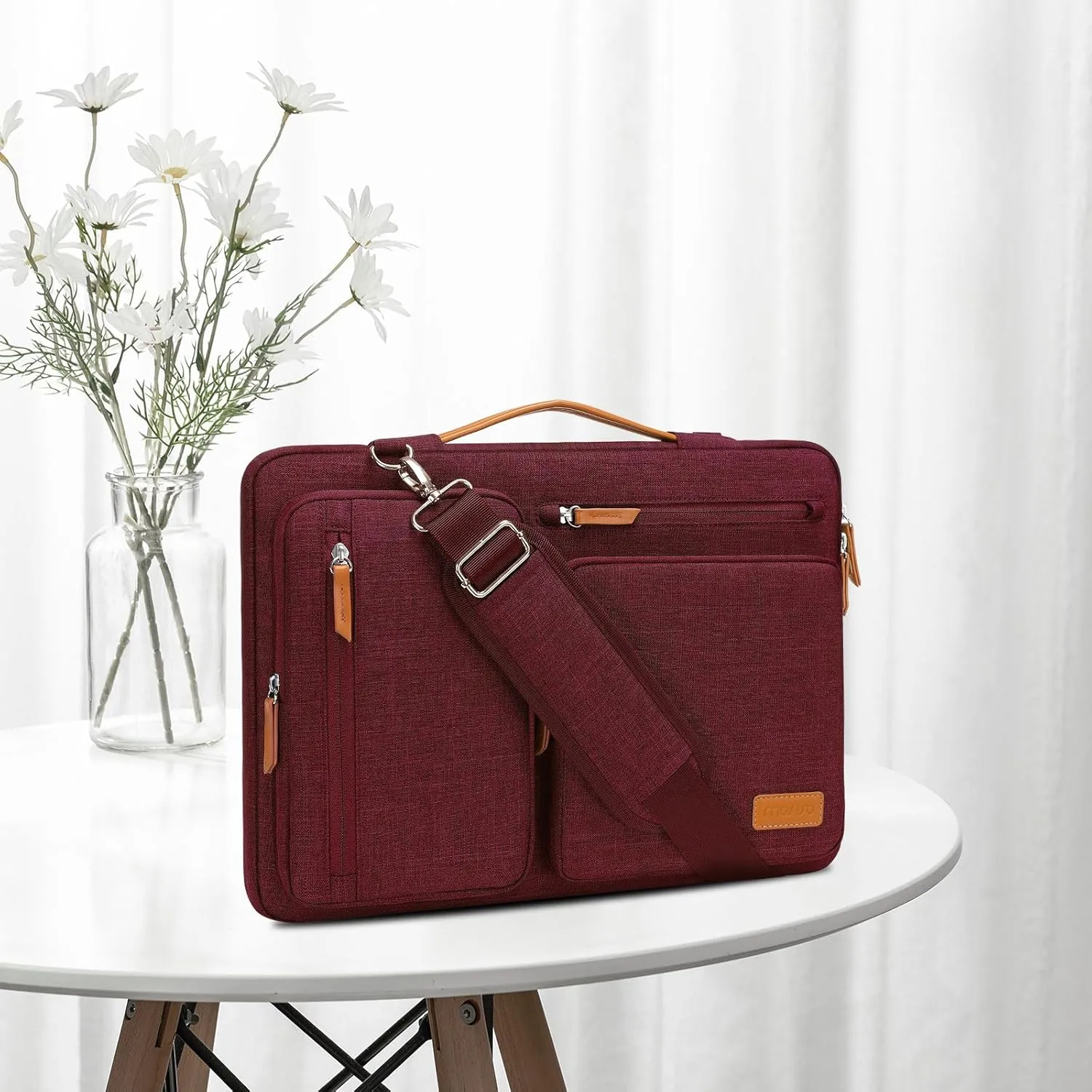 MOSISO 360 Protective Laptop Shoulder Bag,15-15.6 inch Computer Bags Compatible with MacBook Pro 16 inch, HP, Dell, Lenovo, Asus Notebook,Side Open Messenger Bag with 4 Zipper Pockets, Wine Red