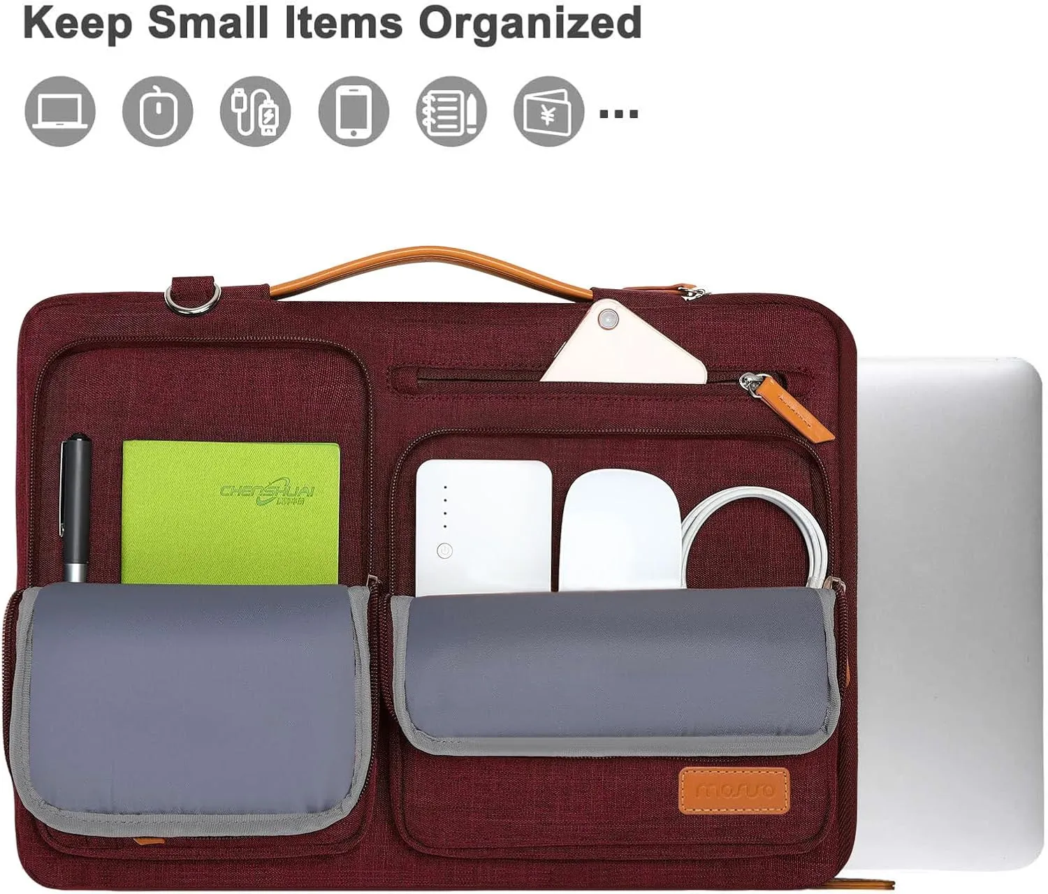 MOSISO 360 Protective Laptop Shoulder Bag,15-15.6 inch Computer Bags Compatible with MacBook Pro 16 inch, HP, Dell, Lenovo, Asus Notebook,Side Open Messenger Bag with 4 Zipper Pockets, Wine Red
