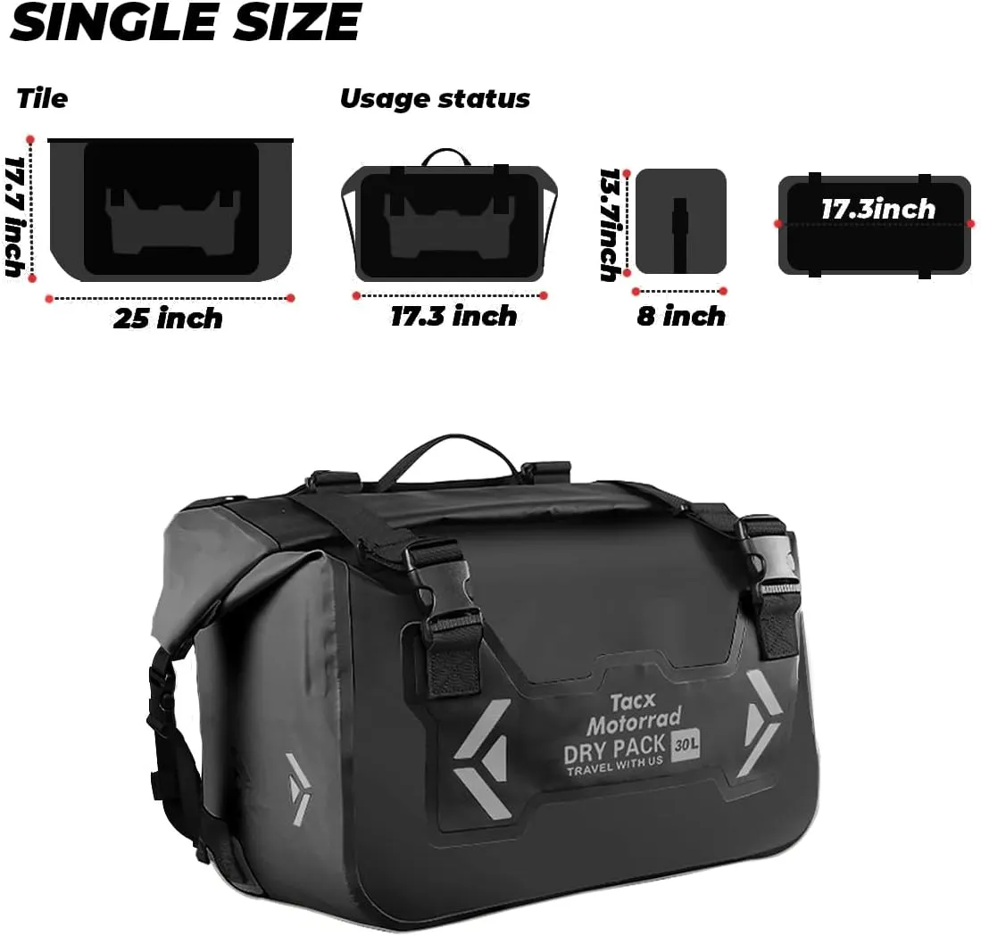 Motorcycle Saddle Bags Tail Bag, 30L Roll-top Waterproof Motor Detachable Side Trunk Bag, Motor Panniers Luggage Bag for Bike Motorcy