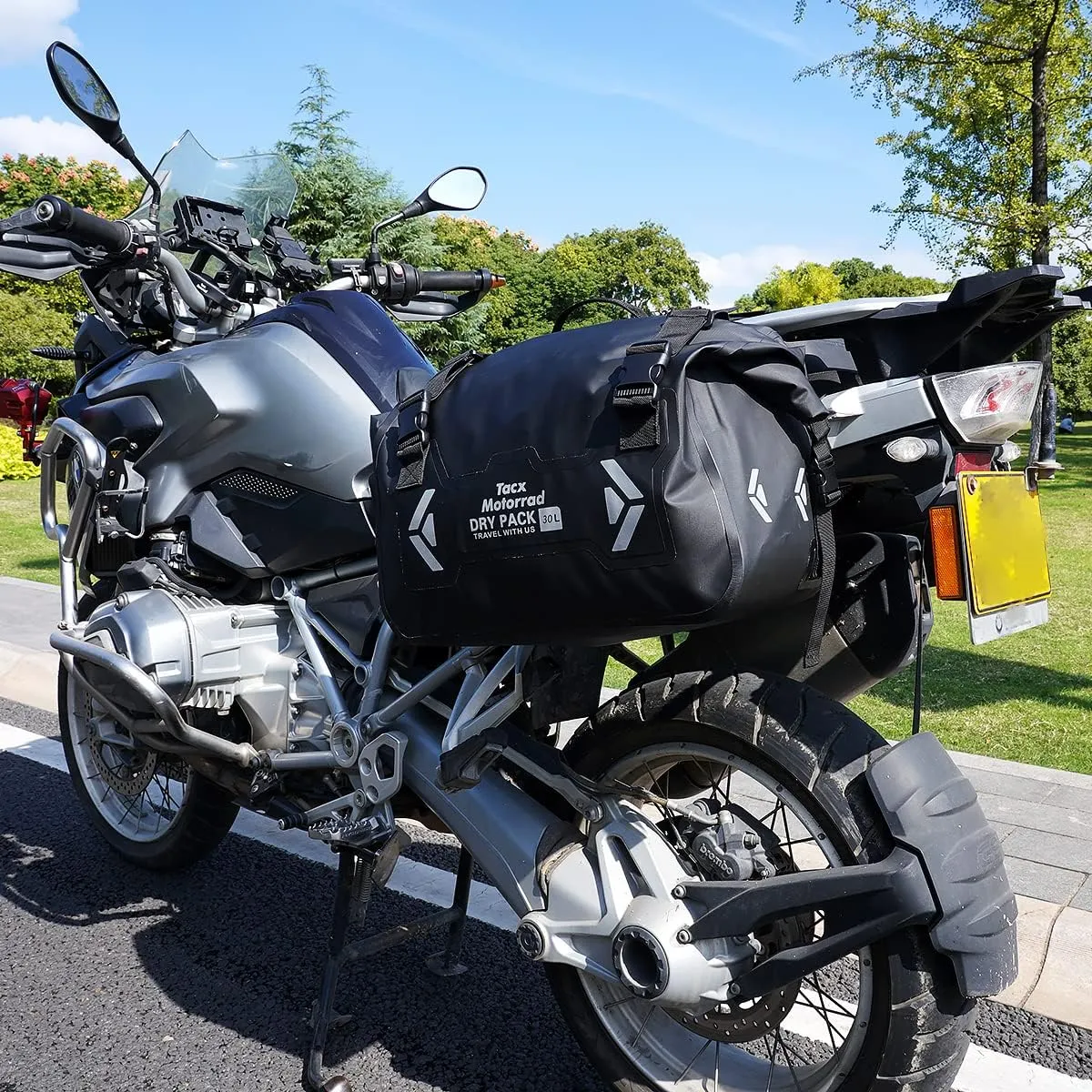 Motorcycle Saddle Bags Tail Bag, 30L Roll-top Waterproof Motor Detachable Side Trunk Bag, Motor Panniers Luggage Bag for Bike Motorcy