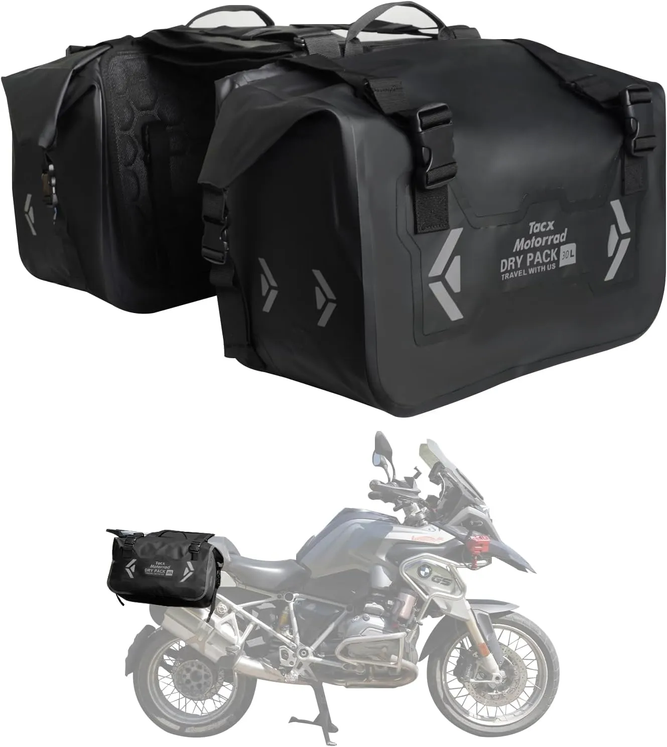 Motorcycle Saddle Bags Tail Bag, 30L Roll-top Waterproof Motor Detachable Side Trunk Bag, Motor Panniers Luggage Bag for Bike Motorcy