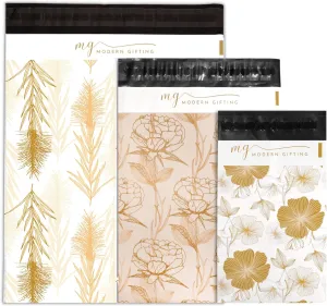 Multiple Sizes Variety 75 Pack (25 Each: 6x9, 9x12, 12x15) Sustainable Poly Mailers - Rustic Vintage Boho Spring Shipping Bag - Multi Assorted Eco Friendly Boutique Mailing Envelopes (Elegant Florals)